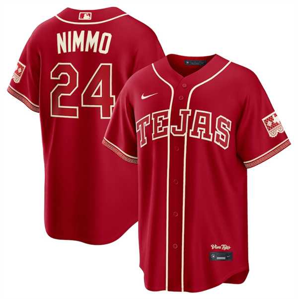 Mens Texas Rangers #24 Brandon Nimmo Red 2026 City Connect Stadium Stitched Jersey Dzhi