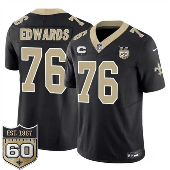Mens New Orleans Saints #76 David Edwards Black 2026 F.U.S.E With 1-Star C Patch And 60th Anniversary Patch Vapor Limited Stitched Jersey Dzhi