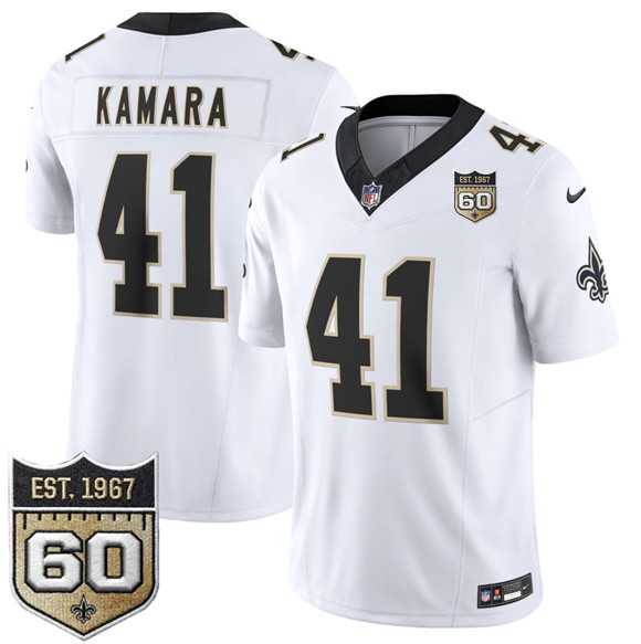 Mens New Orleans Saints #41 Alvin Kamara White 2026 F.U.S.E 60th Anniversary Patch Vapor Limited Stitched Jersey Dzhi