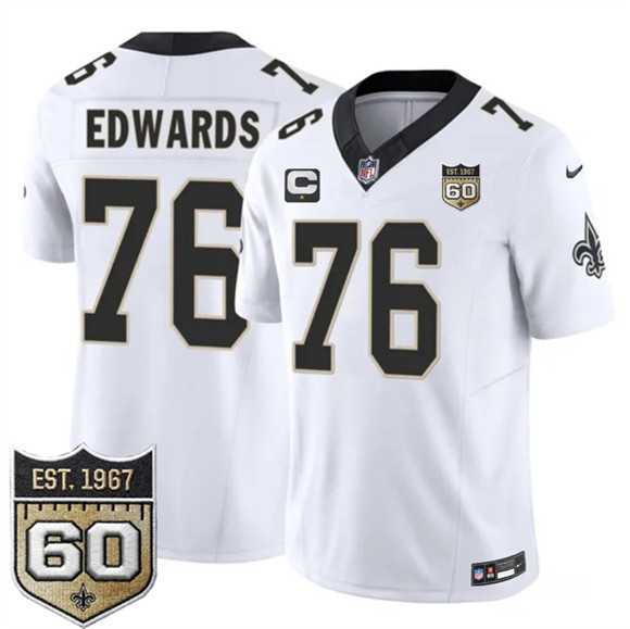 Mens New Orleans Saints #76 David Edwards White 2026 F.U.S.E With 1-Star C Patch And 60th Anniversary Patch Vapor Limited Stitched Jersey Dzhi