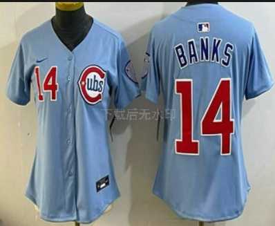 Womens Chicago Cubs #14 Ernie Banks Baby Blue Limited Jersey