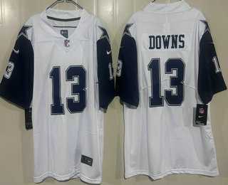 Mens Dallas Cowboys #13 Caleb Downs White Throwback Vapor Jersey