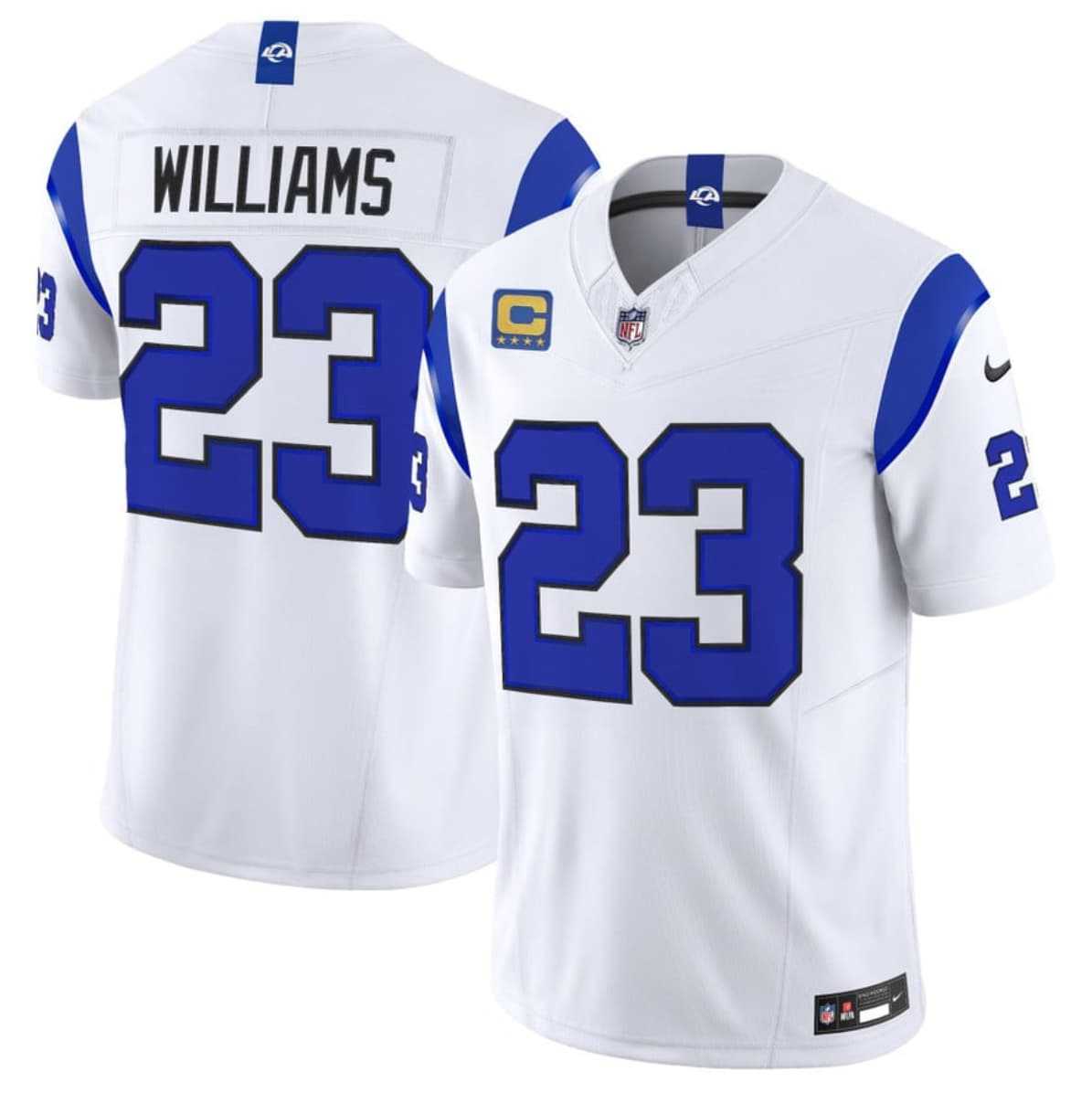 Mens Los Angeles Rams #23 Kyren Williams White 2026 F.U.S.E. With 4- Star C Patch Vapor Limited Stitched Jersey Dzhi