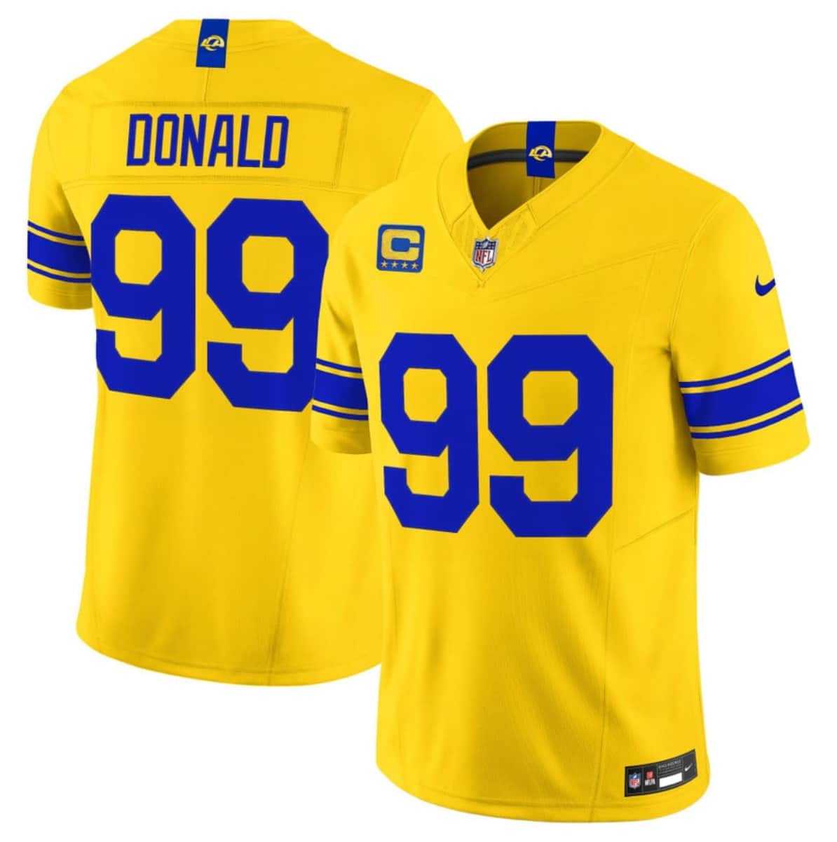 Mens Los Angeles Rams #99 Aaron Donald Yellow 2026 F.U.S.E. With 4- Star C Patch Vapor Limited Stitched Jersey Dzhi