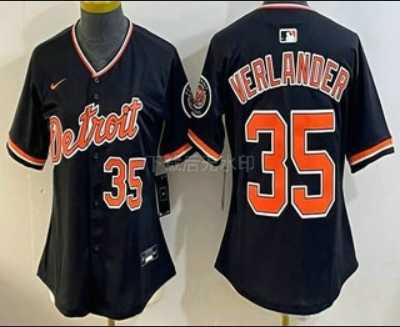 Womens Detroit Tigers #35 Justin Verlander Black Stadium Jersey