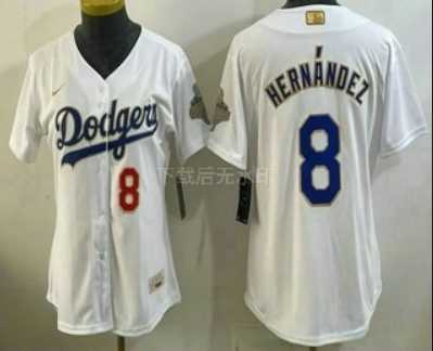 Womens Los Angeles Dodgers #8 Enrique Hernandez White 2026 Gold Collection Stadium Jersey