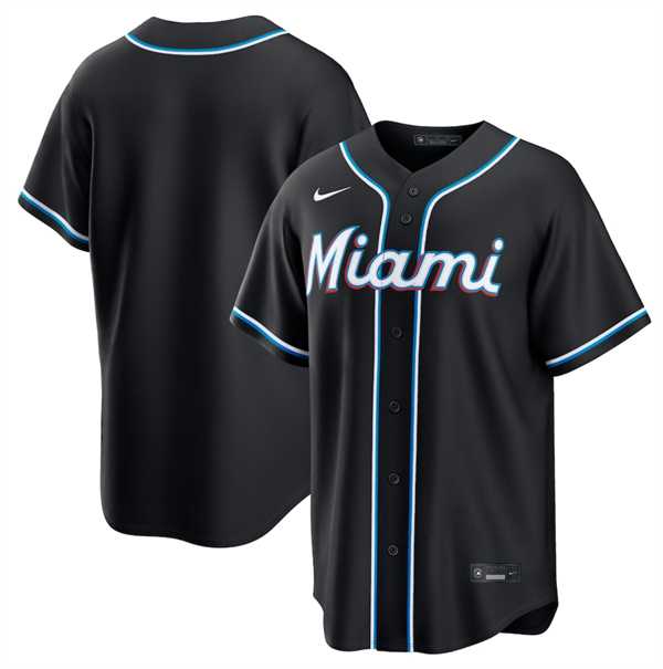 Mens Miami Marlins Blank 2026 Black Out Stitched Jersey Dzhi