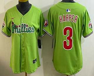 Womens Philadelphia Phillies #3 Bryce Harper Light Green Fashion Cool Base Jersey