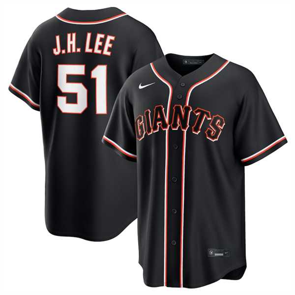 Mens San Francisco Giants #51 Jung Hoo Lee Black Out Stitched Jersey Dzhi