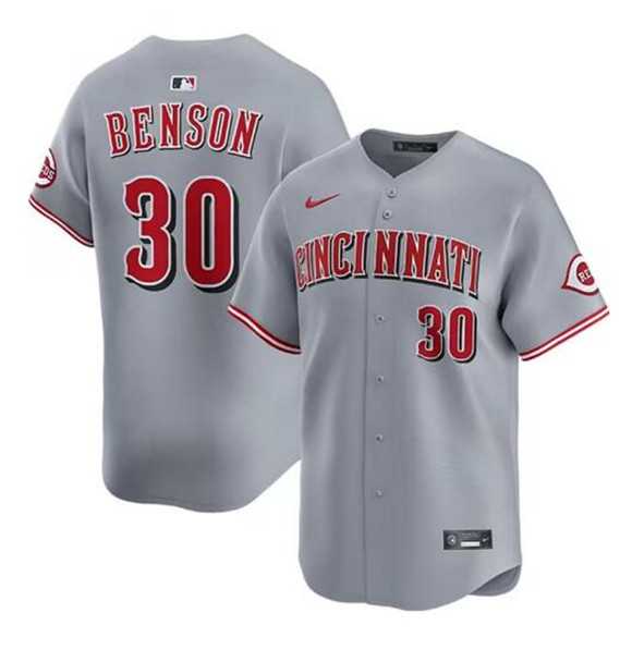 Mens Cincinnati Reds #30 Will Benson Gray Road Limited Stitched Jersey Dzhi