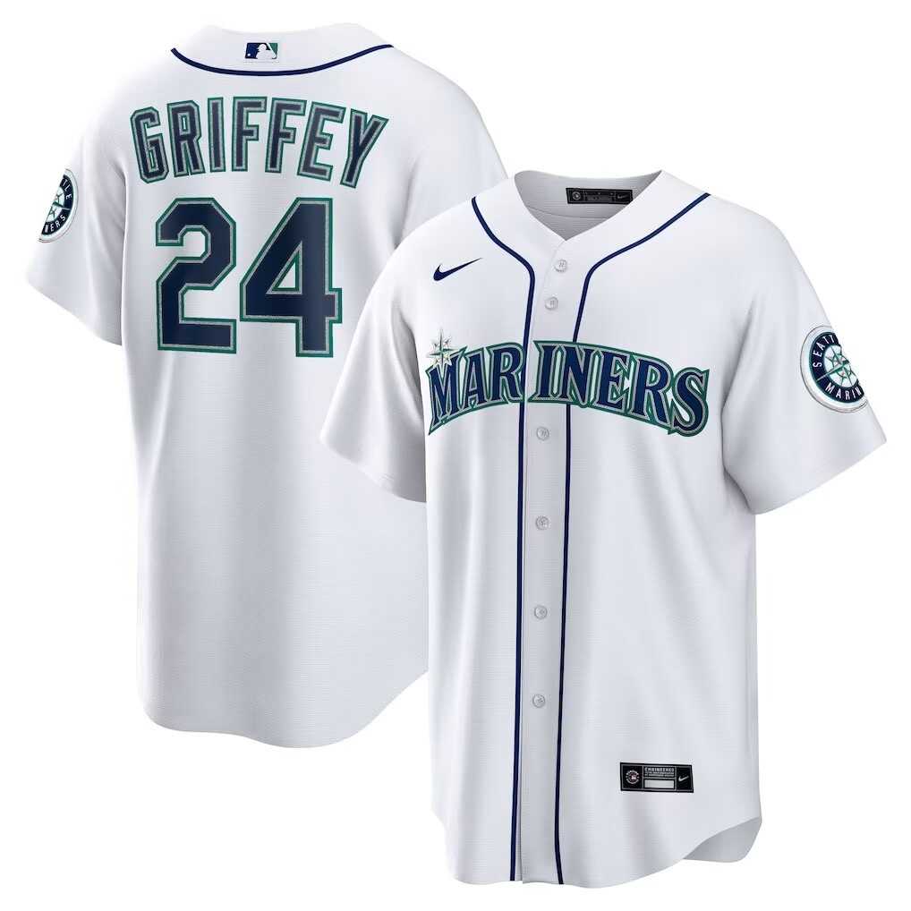 Mens Seattle Mariners #24 Ken Griffey Jr. White Cool Base Jersey Dzhi