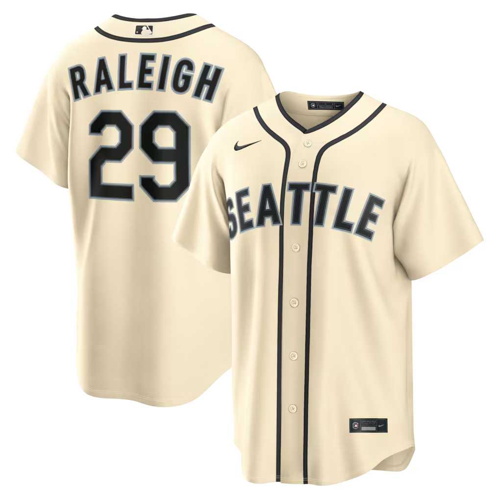 Mens Seattle Mariners #29 Cal Raleigh Cream Nike Alternate Jersey Dzhi