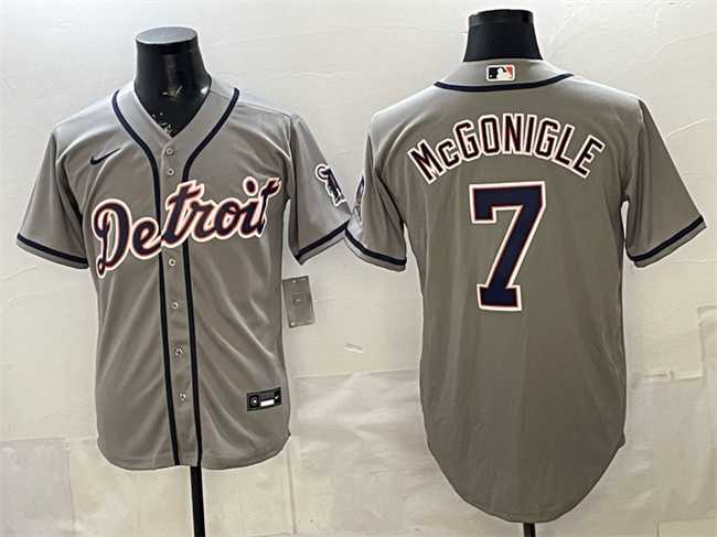 Mens Detroit Tigers #7 Kevin McGonigle Grey Cool Base Stitched Jersey