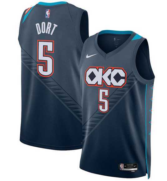 Mens Oklahoma City Thunder #5 Luguentz Dort Navy 2025-26 City Edition Swingman Stitched Jersey Dzhi