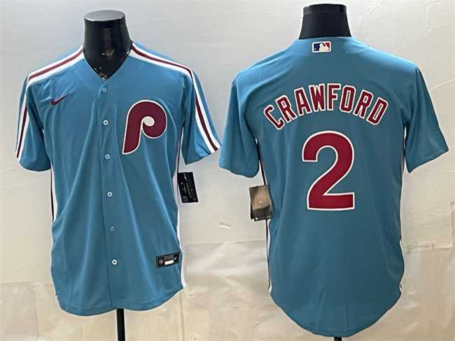 Mens Philadelphia Phillies #2 Justin Crawford Blue Cool Base Stitched Jersey->philadelphia phillies->MLB Jersey