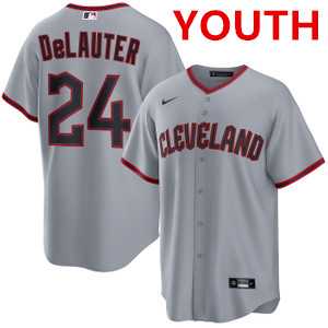 Youth cleveland guardians #24 chase delauter gray cool base limited stitched jersey Dzhi
