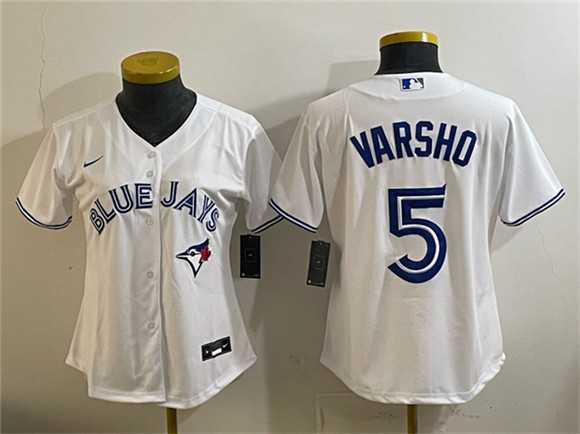Womens Toronto Blue Jays #5 Daulton Varsho White Cool Base Stitched Jersey (Run Small)