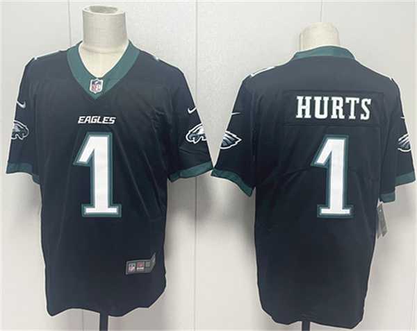 Mens Philadelphia Eagles #1 Jalen Hurts Black 2024 New Vapor Untouchable Limited Stitched Jersey