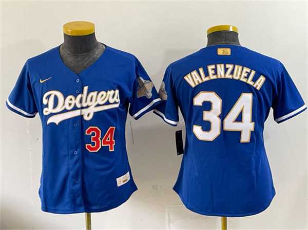 Womens Los Angeles Dodgers #34 Fernando Valenzuela Royal 2026 Alternate Gold Collection Stadium Stitched Jersey (Run Small)