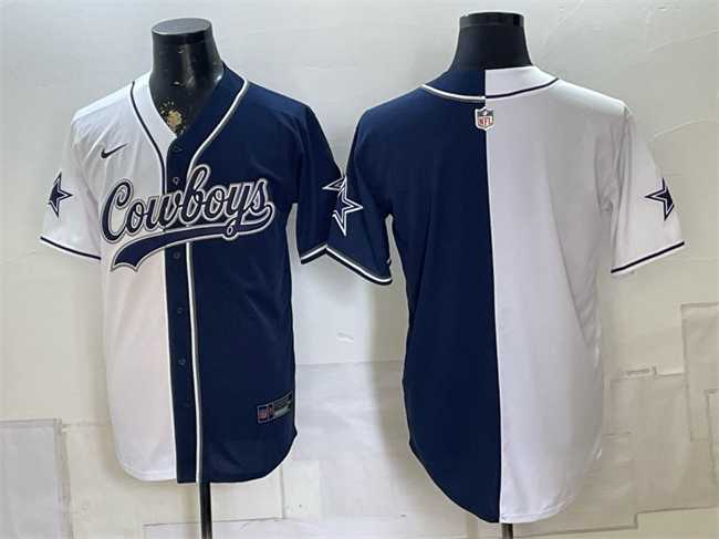 Mens Dallas Cowboys Blank White Navy Split Stitched Jersey