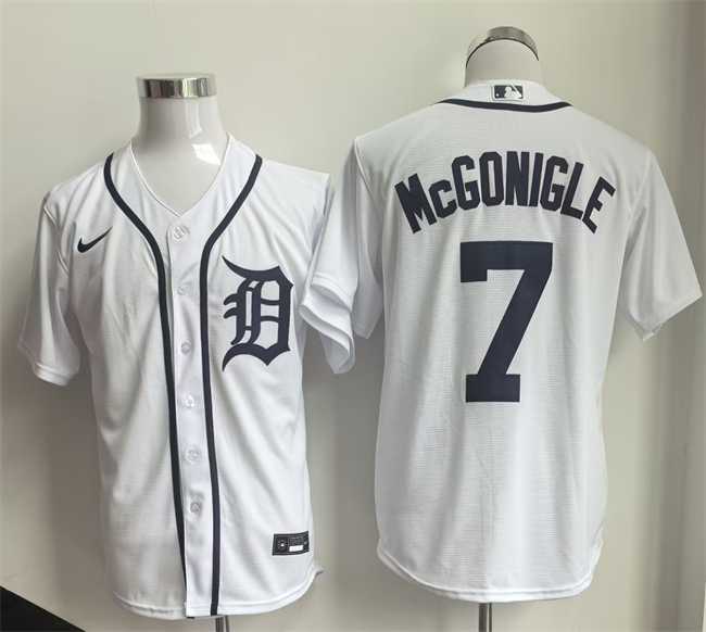 Mens Detroit Tigers #7 Kevin McGonigle White Cool Base Stitched Jersey