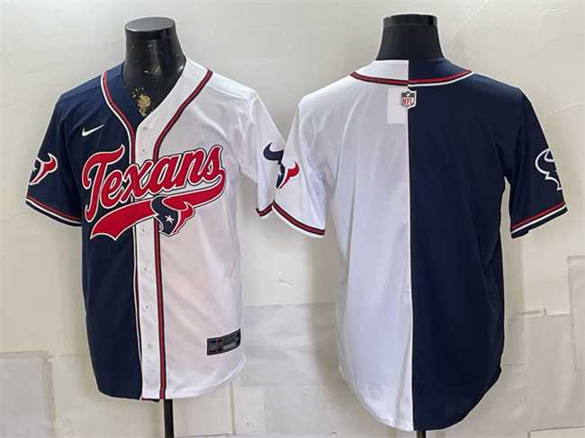 Mens Houston Texans Blank Navy White Split With Patch Cool Base Stitched Baseball Jersey