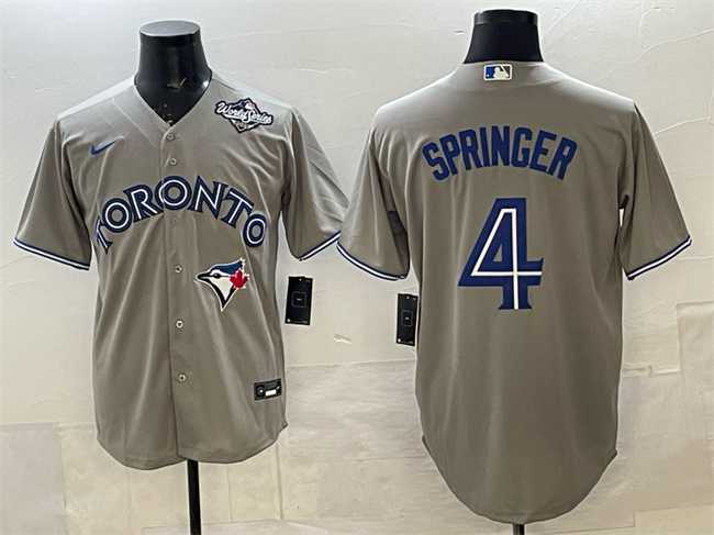 Mens Toronto Blue Jays #4 George Springer Gray 2025 World Series Cool Base Stitched Jersey