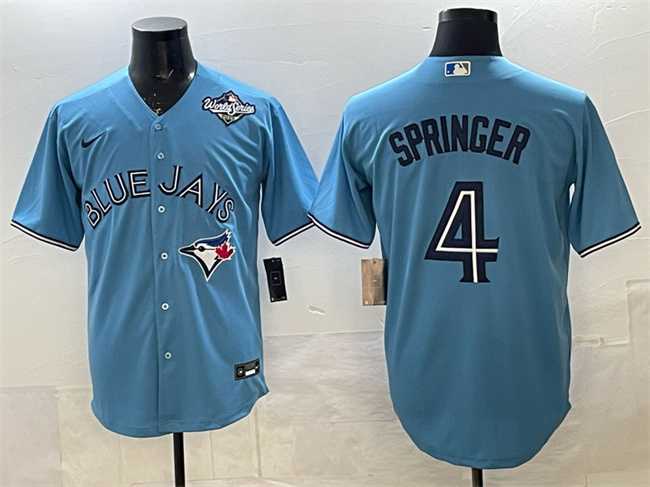 Mens Toronto Blue Jays #4 George Springer Blue 2025 World Series Cool Base Stitched Jersey
