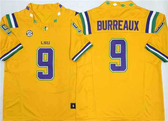 Mens LSU Tigers #9 Joe Burreaux Yellow 2026 F.U.S.E. Stitched Jersey