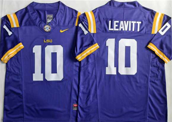Mens LSU Tigers #10 Sam Leavitt Purple 2026 F.U.S.E. Stitched Jersey