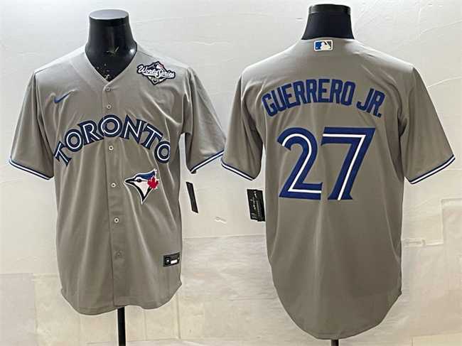 Mens Toronto Blue Jays #27 Vladimir Guerrero Jr. Gray 2025 World Series Cool Base Stitched Jersey