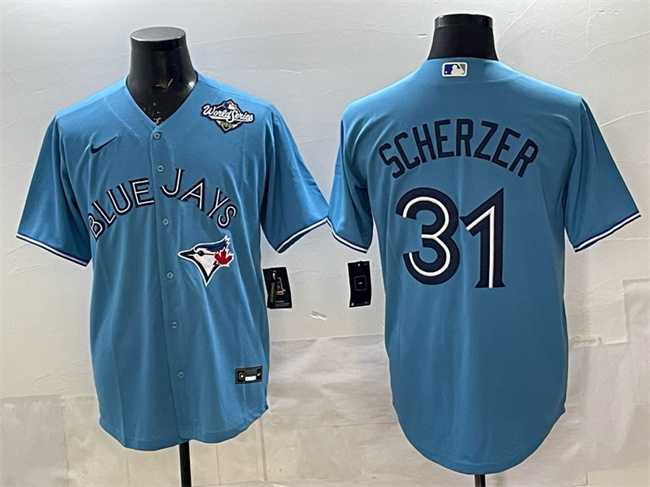 Mens Toronto Blue Jays #31 Max Scherzer Blue 2025 World Series Cool Base Stitched Jersey