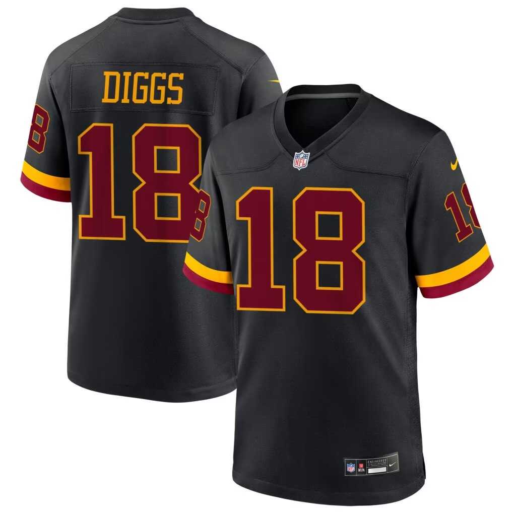 Mens Washington Commanders #18 Stephon Diggs Black 2026 Hail Raiser Alternate Vapor Limited Stitched Jersey Dzhi