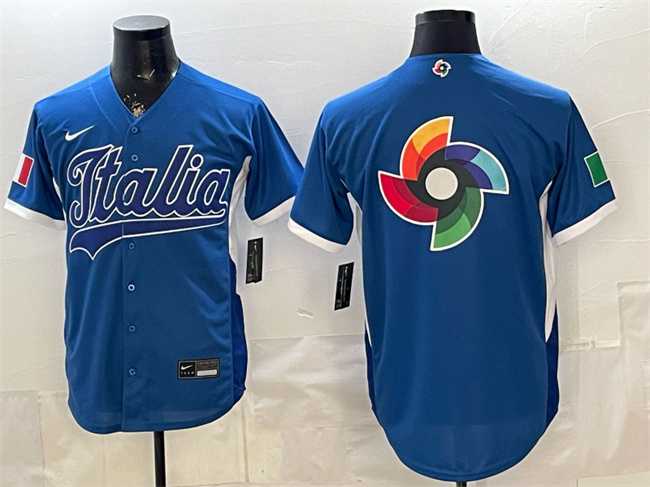 Mens Italy Blue 2026 World Baseball Classic Big Logo Home Stadium Stitched Jersey