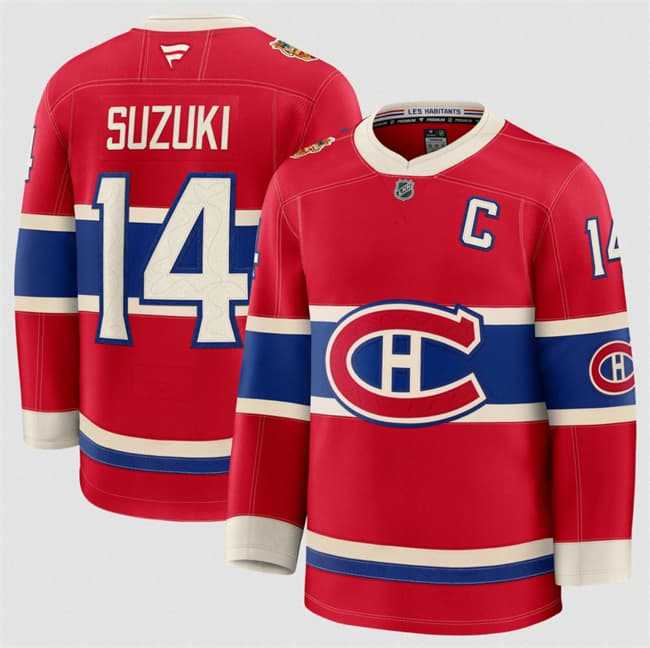 Mens Montreal Canadiens #14 Nick Suzuki Red 2026 Heritage Classic Premium Stitched Jersey Dzhi