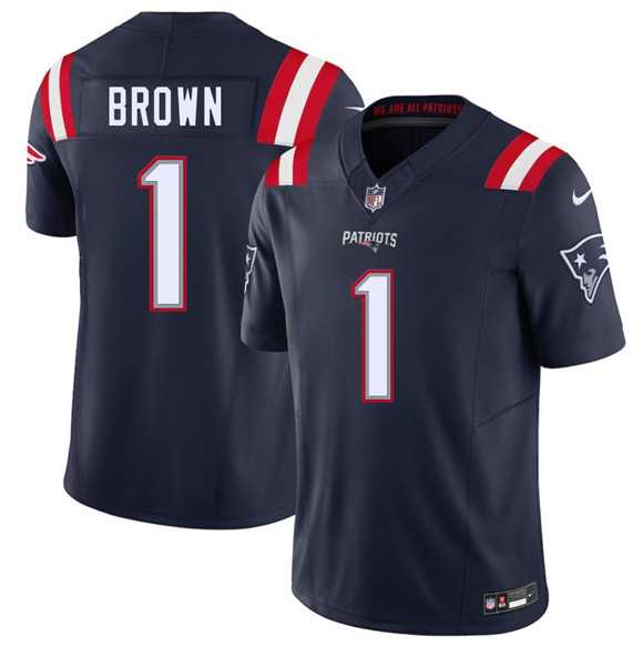 Mens New England Patriots #1 A.J. Brown Navy 2026 Draft F.U.S.E. Vapor Limited Stitched Jersey Dzhi