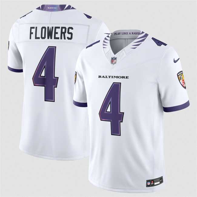 Mens Baltimore Ravens #4 Zay Flowers White 2026 F.U.S.E. Vapor Stitched Limited Jersey Dzhi