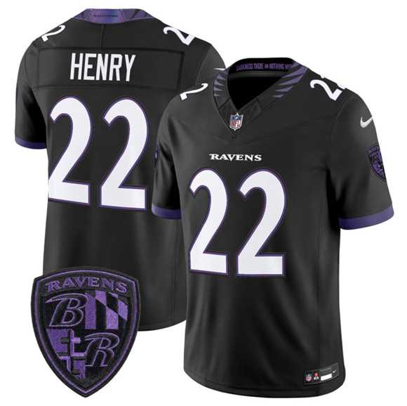 Mens Baltimore Ravens #22 Derrick Henry Black 2026 F.U.S.E. Alternate Vapor Limited Stitched Jersey Dzhi