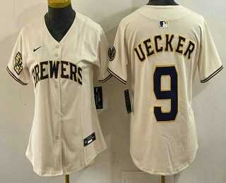 Womens Milwaukee Brewers #9 Bob Uecker Cream Limited Jersey