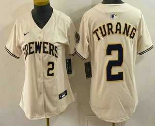 Womens Milwaukee Brewers #2 Brice Turang Cream Limited Jersey