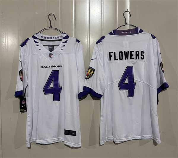 Mens Baltimore Ravens #4 Zay Flowers White 2026 Alternate Vapor Limited Stitched Jersey