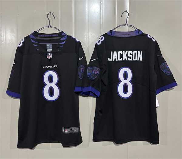 Mens Baltimore Ravens #8 Lamar Jackson Black 2026 Alternate Vapor Limited Stitched Jersey