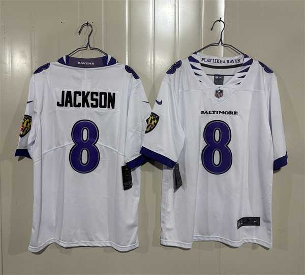 Mens Baltimore Ravens #8 Lamar Jackson White 2026 Alternate Vapor Limited Stitched Jersey