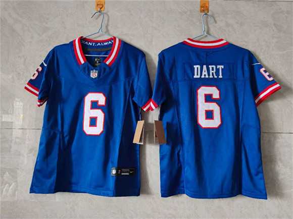 Womens New York Giants #6 Jaxson Dart Blue F.U.S.E. Throwback Limited Stitched Jersey