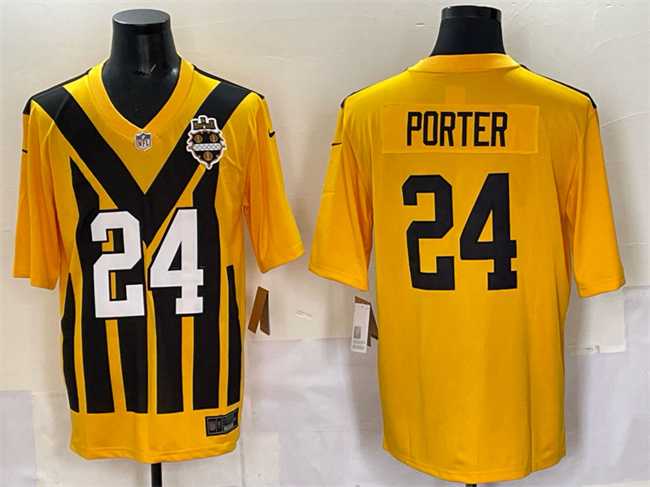 Mens Pittsburgh Steelers #24 Joey Porter Jr. Gold 1933 Throwback Alternate Stitched Game Jersey