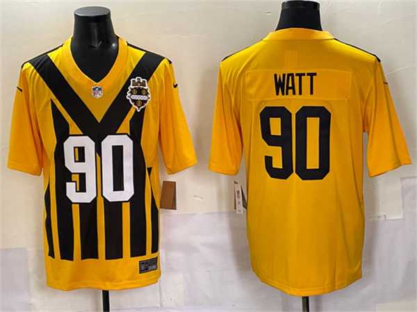 Mens Pittsburgh Steelers #90 T.J. Watt Gold 1933 Throwback Alternate Stitched Game Jersey
