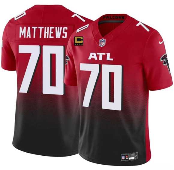 Mens Atlanta Falcons #70 Jake Matthews Red Black 2025 F.U.S.E With 4-Star C Patch Vapor Untouchable Limited Stitched Jersey Dzhi