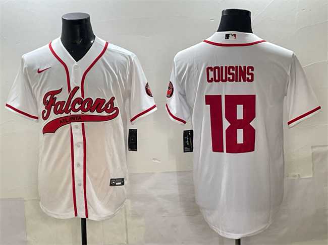 Mens Atlanta Falcons #18 Kirk Cousins White With Patch Cool Base Stitched Baseball Jersey