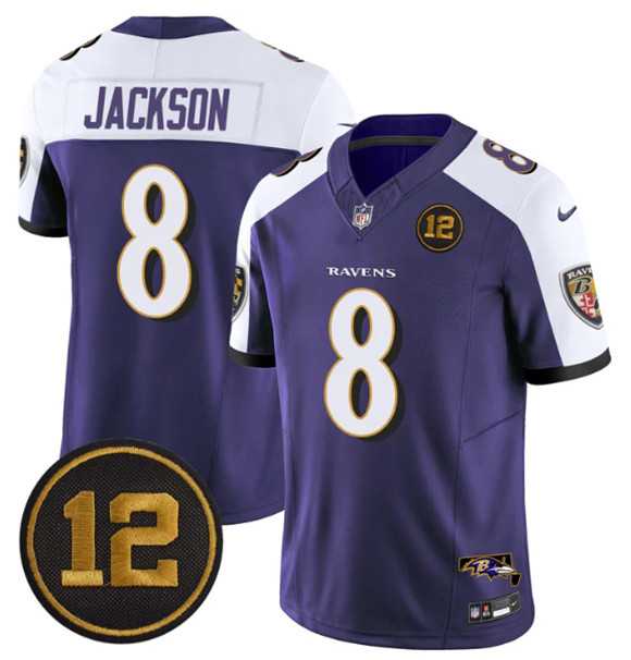 Mens Baltimore Ravens #8 Lamar Jackson Purple Alternate 2025 F.U.S.E Jacoby Jones Patch Vapor Limited Jersey Dzhi