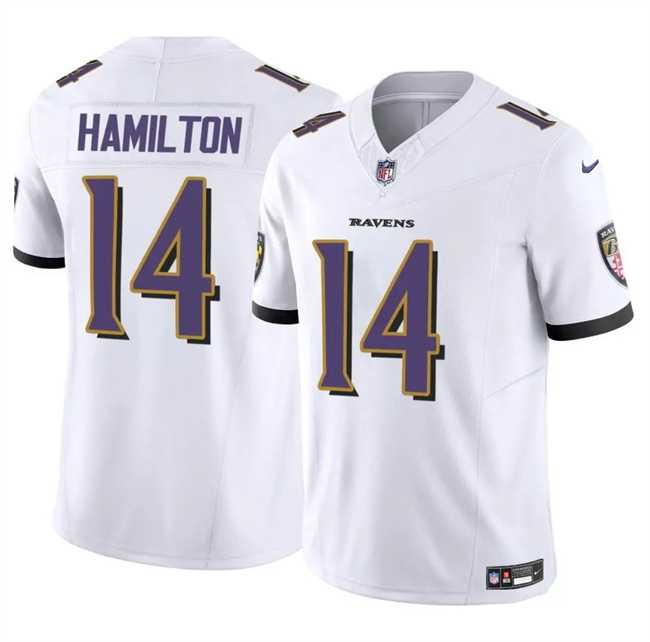 Mens Baltimore Ravens #14 Kyle Hamilton White 2025 F.U.S.E. Vapor Limited Jersey Dzhi